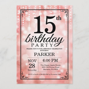 Purpurina Rosa Invitación al cumpleaños número 15
