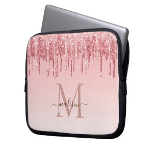 purpurina rosa moda Monograma fundas para portátil