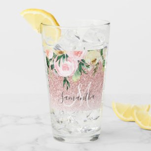 Purpurina rosa moderno y flores esparcen con nombr