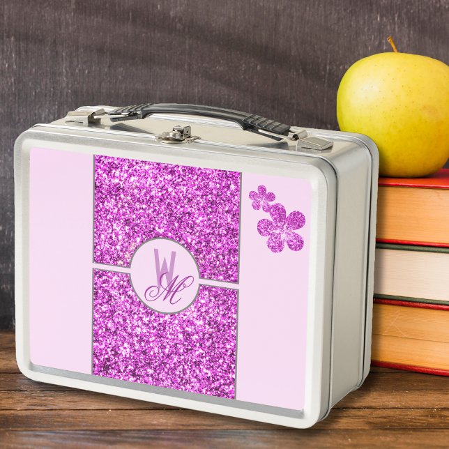 Purpurina rosa monogramado con flores (Subido por el creador)