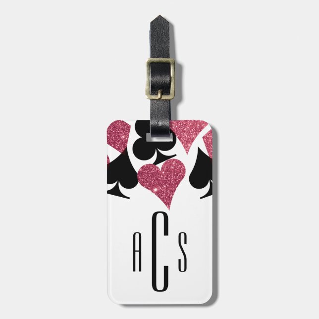 Purpurina Rosa Monogramado Etiqueta del equipaje d (Frente Vertical)