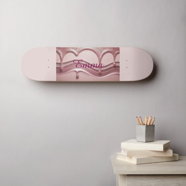 Purpurina rosa Nombre Emma Skateboard (Arte de pared (horz))