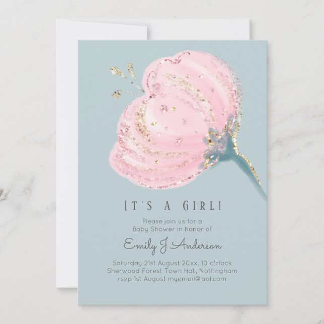 Purpurina Rosa Rosa Moderno Es Un Baby Shower Chic (Anverso)