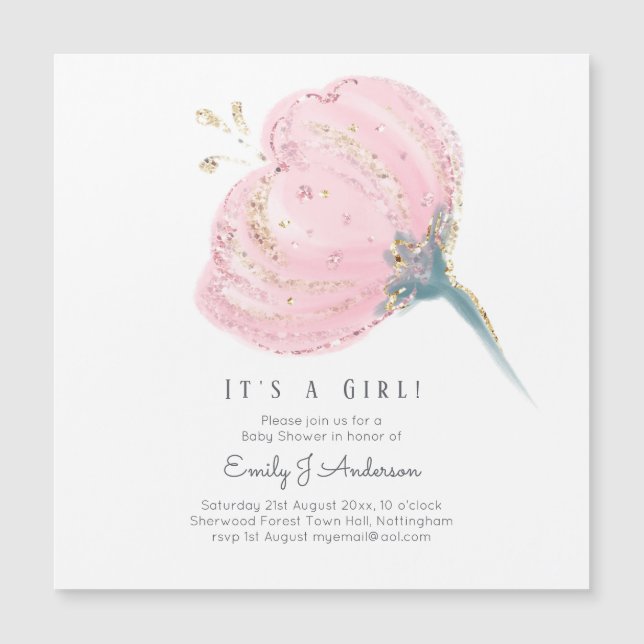 Purpurina Rosa Rosa Moderno Es Un Baby Shower Chic (Anverso)
