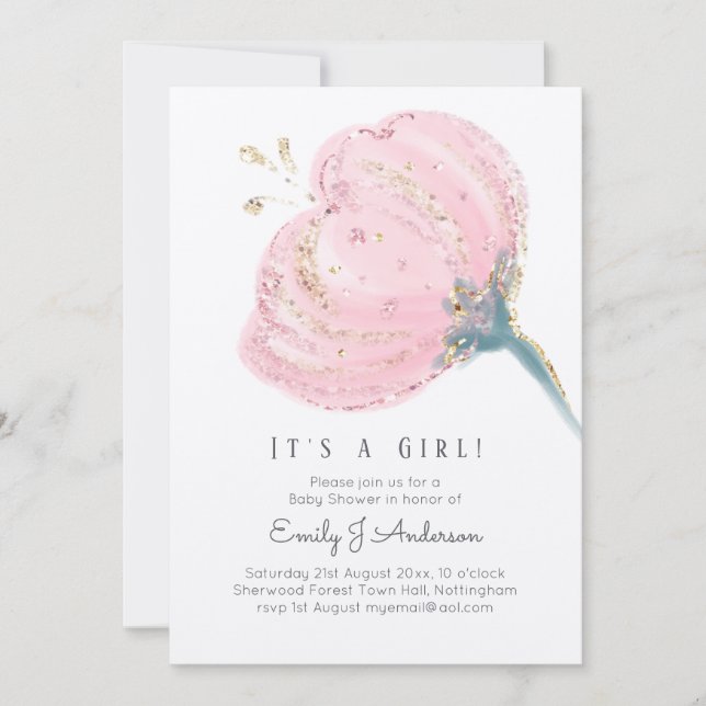 Purpurina Rosa Rosa Moderno Es Un Baby Shower Chic (Anverso)