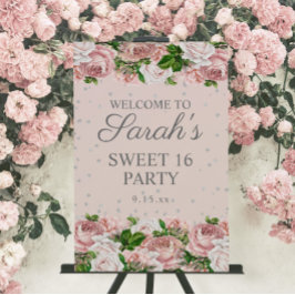 Purpurina rosa Roses Floral Plata Dulce 16 Bienven