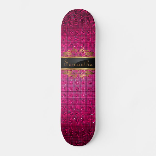 Purpurina Rosa Sequin Disco Glitz Comp Skateboard (Anverso)