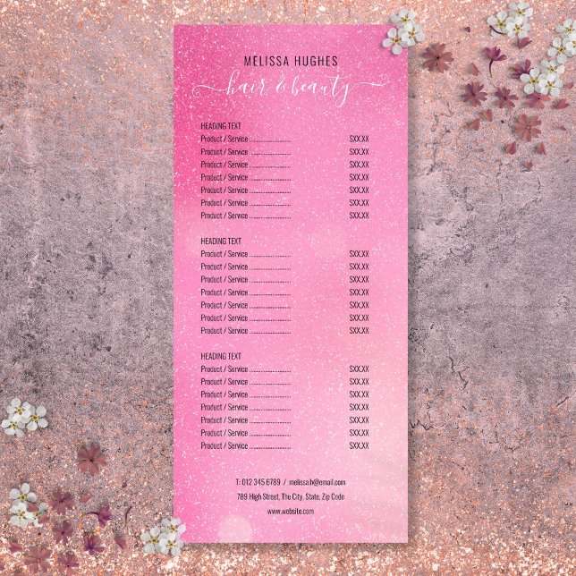 Purpurina rosa Shimmer Salon Service Menú (Pink Glitter Shimmer Salon Service Menu)