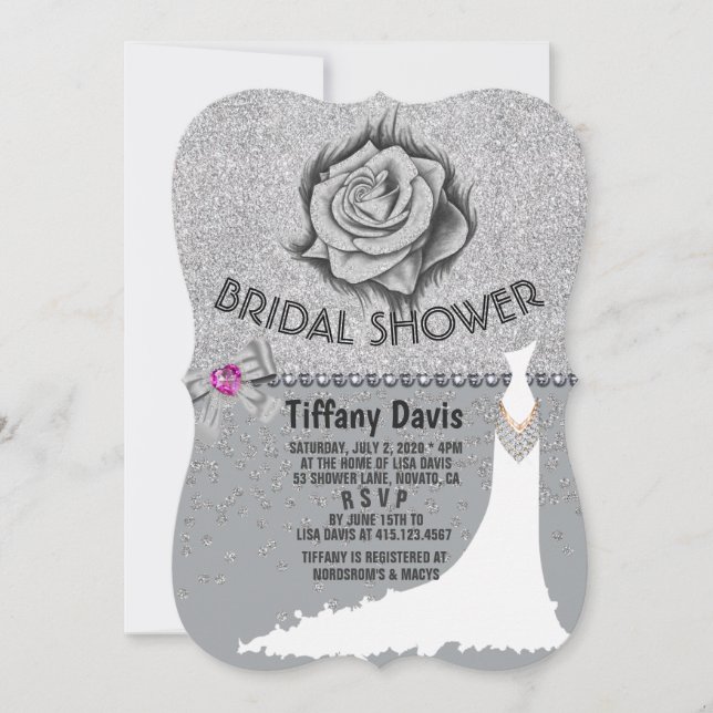 Purpurina, Rosa, tarjeta de ducha de novia de diam (Anverso)