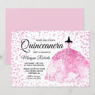 Purpurina Rosa Vestido Confetti Invitación Quincea