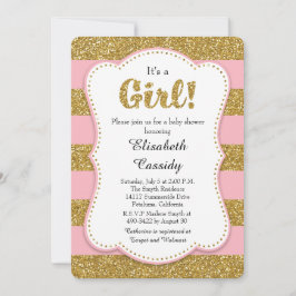 Purpurina rosa y dorada Invitación a la ducha de b
