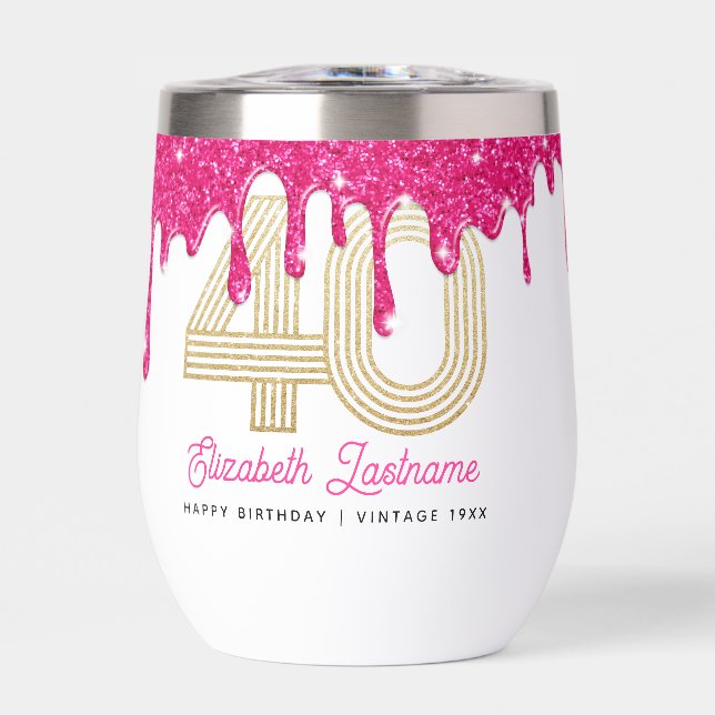 Purpurina Rosado Drip 40 cumpleaños (Frente)