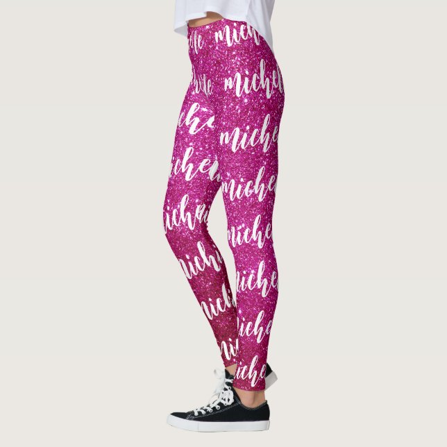 Purpurina rosado lindo Monograma Leggings (Izquierda)