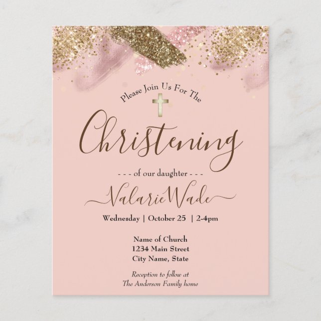 Purpurina Rosado Presupuesto Christening Flyer (Frente)