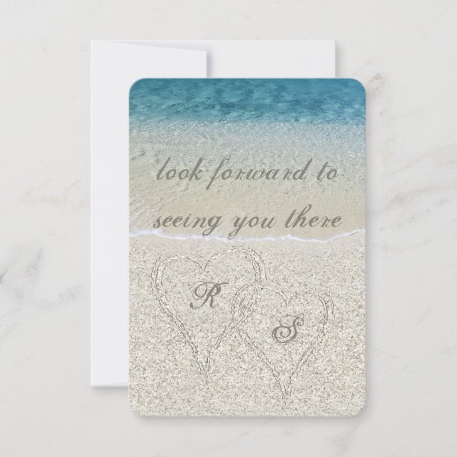 Purpurina Sandy Beach Wedding rsvp (Anverso)