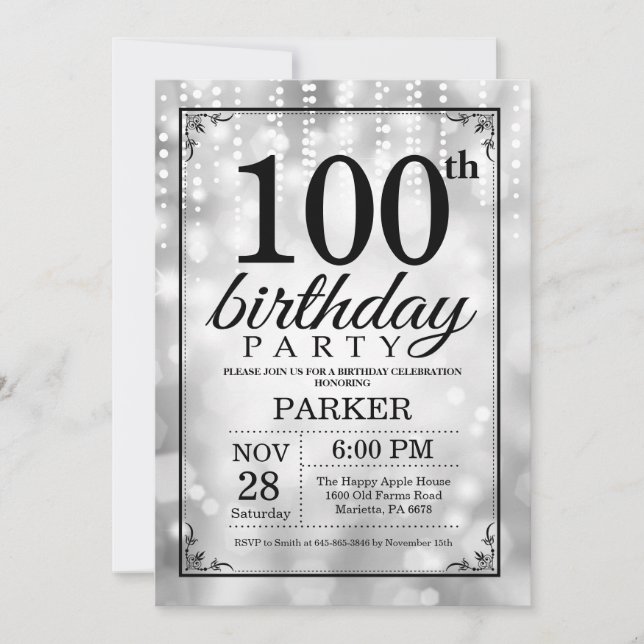 Purpurina Silver invitación al 100 aniversario (Anverso)