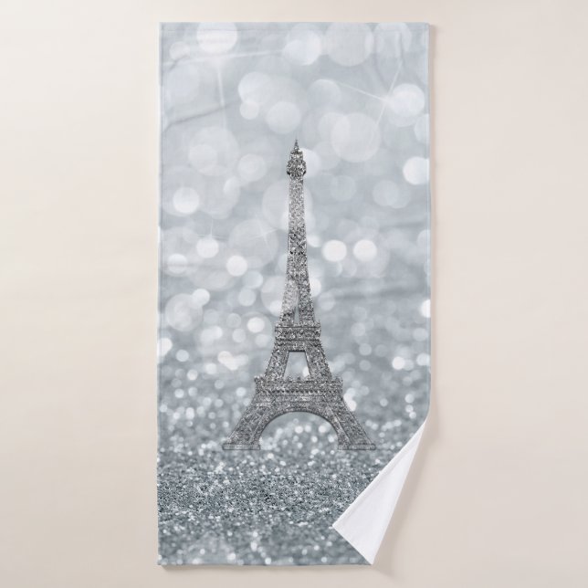 Purpurina Silver Sparkle Paris Eiffel Tower Glam (Toalla de baño)