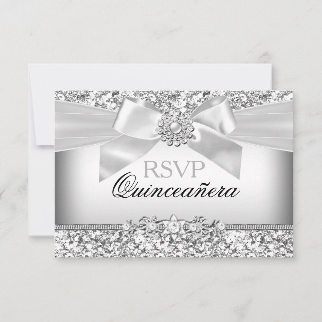 Purpurina Silver y Jewel Bow Quinceanera RSVP (Anverso)