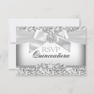 Purpurina Silver y Jewel Bow Quinceanera RSVP
