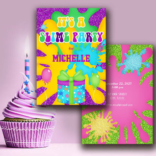 Purpurina Slime Colorful Birthday Party Invitación