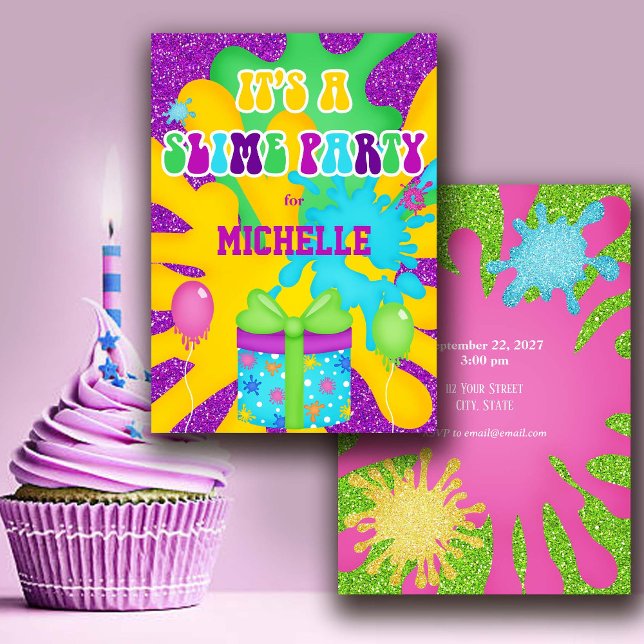 Purpurina Slime Colorful Birthday Party Invitación (Subido por el creador)