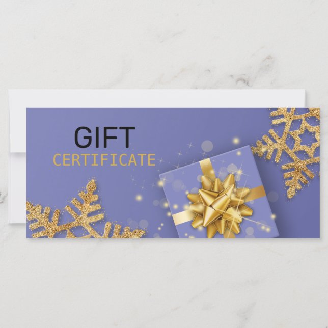 Purpurina Snowflakes Gold Gift Bow Blue Gift Card (Anverso)