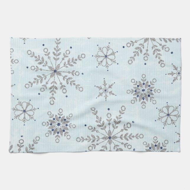 Purpurina Snowflakes Kitchen Toalla (Horizontal)