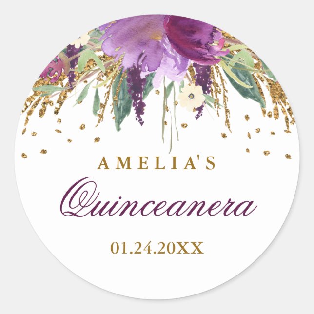 Purpurina Sparkling Amethyst Quinceanera Pegatina (Anverso)