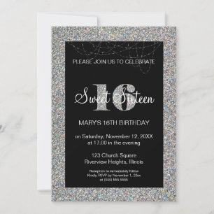 Purpurina Sweet 16 Invitación de cumpleaños