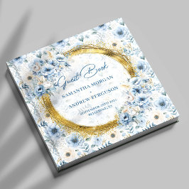Purpurina único Pastel Azul de oro Boda libro inv