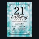Purpurina Verde azulado de la invitación de cumple<br><div class="desc">Invitación de cumpleaños número 21 con Verde azuladas String Lights con Verde azulado fondo Purpurina. Cumpleaños Verde azulado. Cumpleaños de adultos. Invitar el cumpleaños de hombres o mujeres. 13. 15. 16. 18. 20. 21. 30. 40. 50. 60. 70. 80. 90. 100. Cualquier edad. Para más personalización, haga clic en el...</div>