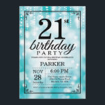 Purpurina Verde azulado de la invitación de cumple<br><div class="desc">Invitación de cumpleaños número 21 con Verde azuladas String Lights con Verde azulado fondo Purpurina. Cumpleaños Verde azulado. Cumpleaños de adultos. Invitar el cumpleaños de hombres o mujeres. 13. 15. 16. 18. 20. 21. 30. 40. 50. 60. 70. 80. 90. 100. Cualquier edad. Para más personalización, haga clic en el...</div>
