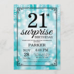 Purpurina Verde azulado de la invitación de cumple<br><div class="desc">Sorpresa 21º cumpleaños con Verde azuladas luces de cadena con Verde azulado fondo Purpurina. Cumpleaños Verde azulado. Cumpleaños de adultos. Invitar el cumpleaños de hombres o mujeres. 13. 15. 16. 18. 20. 21. 30. 40. 50. 60. 70. 80. 90. 100. Cualquier edad. Para más personalización, haga clic en el botón...</div>