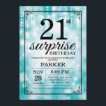 Purpurina Verde azulado de la invitación de cumple<br><div class="desc">Sorpresa 21º cumpleaños con Verde azuladas luces de cadena con Verde azulado fondo Purpurina. Cumpleaños Verde azulado. Cumpleaños de adultos. Invitar el cumpleaños de hombres o mujeres. 13. 15. 16. 18. 20. 21. 30. 40. 50. 60. 70. 80. 90. 100. Cualquier edad. Para más personalización, haga clic en el botón...</div>