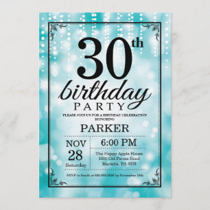 Purpurina Verde azulado de la invitación de cumple