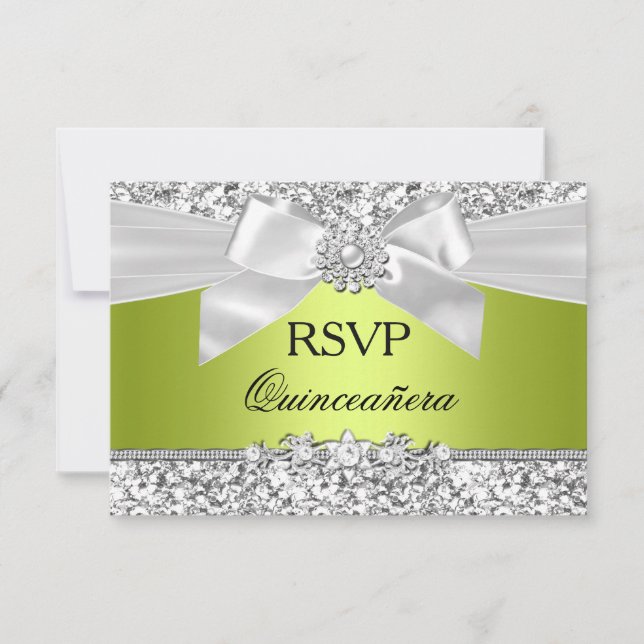 Purpurina verde Bow Quinceanera RSVP (Anverso)
