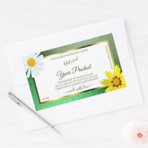 Purpurina verde floral Etiquetas de producto blanc