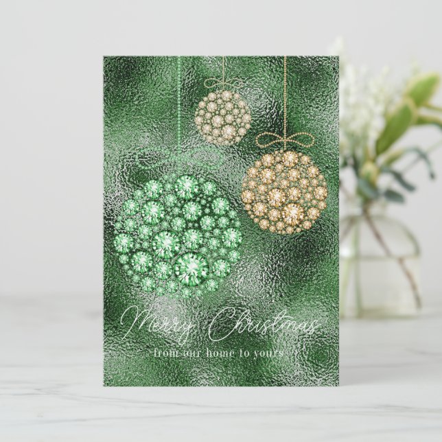 Purpurina Verde Foto Ornamento de Navidad Elegante (Anverso de pie)