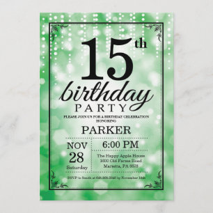 Purpurina Verde Invitación al cumpleaños número 15