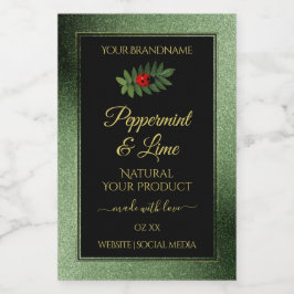 Purpurina verde oscuro Ladybug negro de etiquetas 