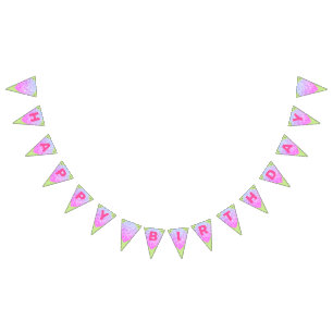 Purpurina verde y rosa Felices Banderas de Bunting