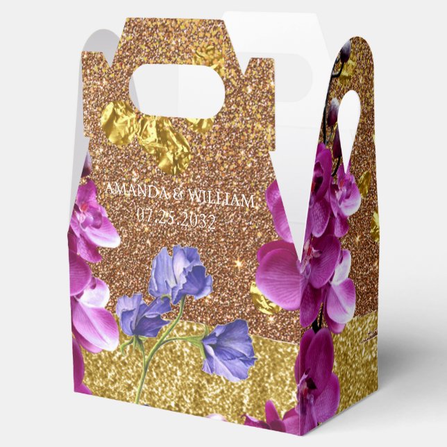 Purpurina Violets caja de favores de boda moderna (Abierto)