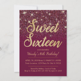 Purpurina y oro, Ruby Sweet 16 invitaciones de cum