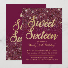 Purpurina y oro, Ruby Sweet 16 invitaciones de cum