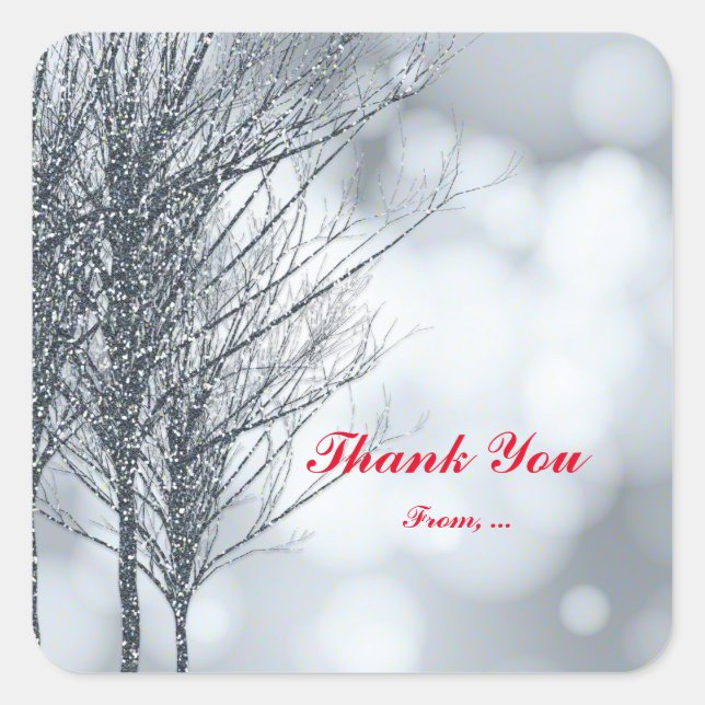 Purpurinas de plata de invierno Árboles Pegatinas  (Anverso)