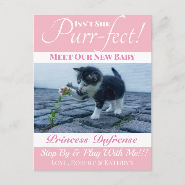 "Purr-fect" Nueva Invitación de gato rosa (Anverso)