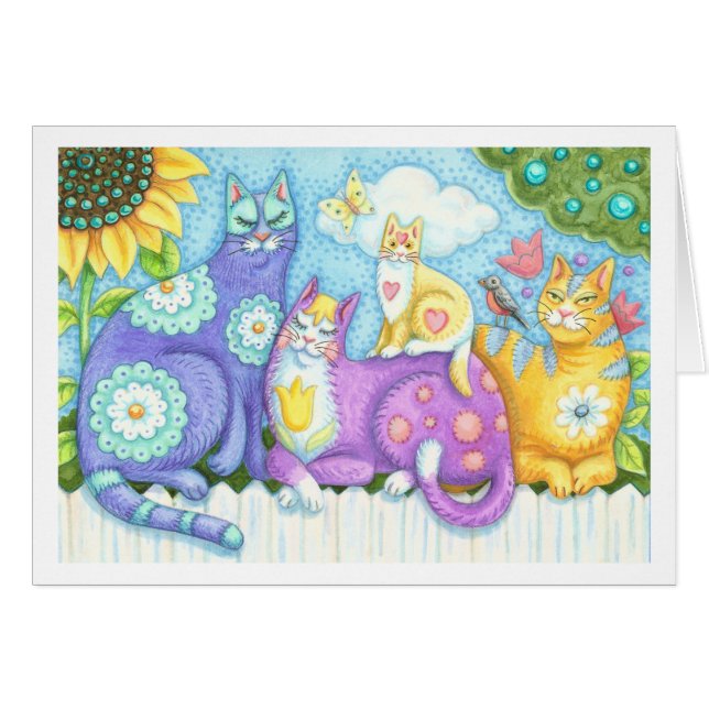 PURRFECT FELINE FRIENTES, CAT GREETING CARD Blank (Anverso (Horizontal))