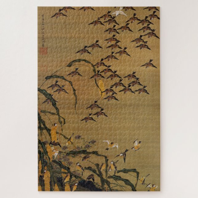 Puzzle 動 植 綵 絵(4)秋 塘 群 htémica,  (Vertical)