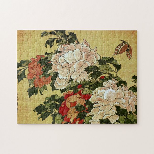 Puzzle 北 斎 Hokusai Peonies y Butterflies Bella Artes (Horizontal)