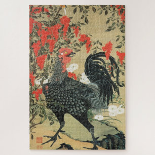 Puzzle 南 天 雄 鶏 図, 若 nueces y gallos rojos, Jakuchū